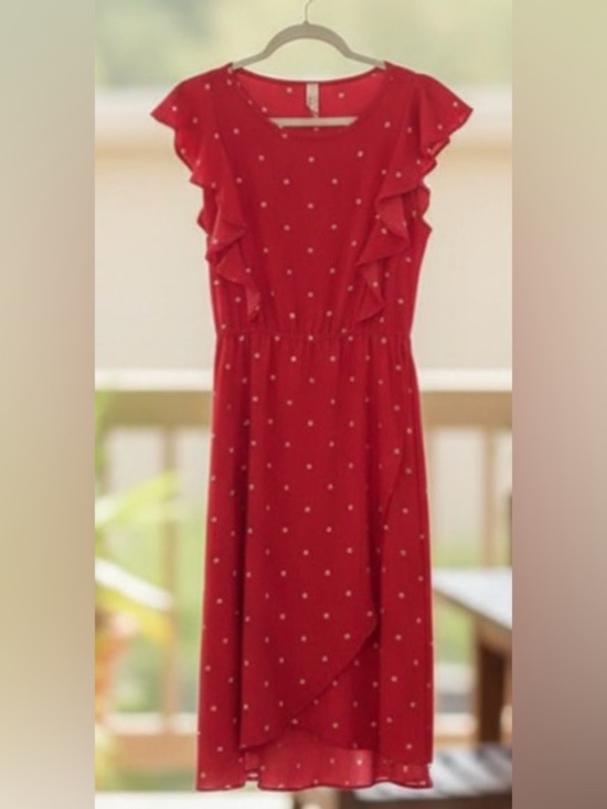 Flamingo Dresses & Skirts - Red Polka Dot Ruffle Midi Dress - Women's Effortless Day-to-Evening Style